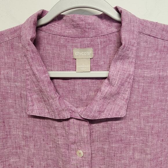 Chicos 4 Linen Tunic Top Size XXL Purple Long Sleeve Collared 1/2 Button Front - Picture 3 of 13